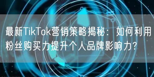 最新TikTok营销策略揭秘：如何利用粉丝购买力提升个人品牌影响力？