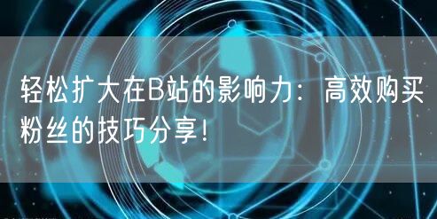 轻松扩大在B站的影响力：高效购买粉丝的技巧分享！